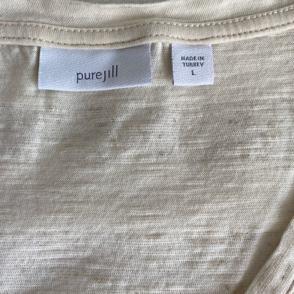 Pure J Jill V Neck Shirt Large Cream Gray Stripes Basic Minimalist Short Sleeves - Picture 4 of 9